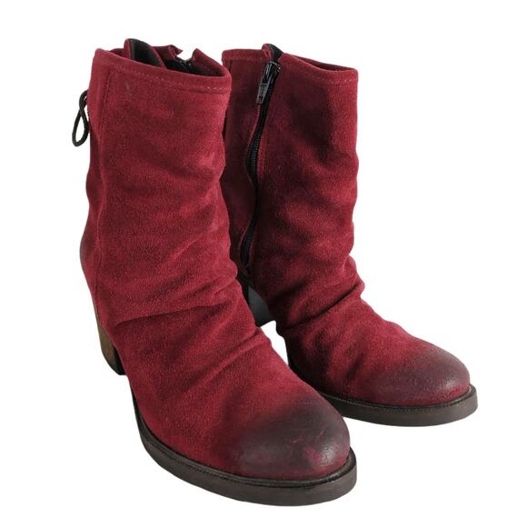 Bos & Co Barlow Women's 8-8.5 Red Suede 3" Heel Ankle Boots Back Tie, Side Zip - Picture 2 of 9